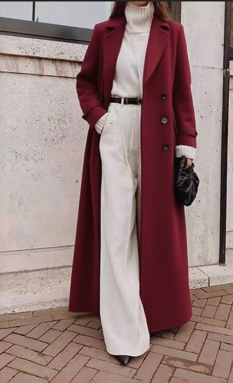 Women's longline long-sleeve coat with pockets