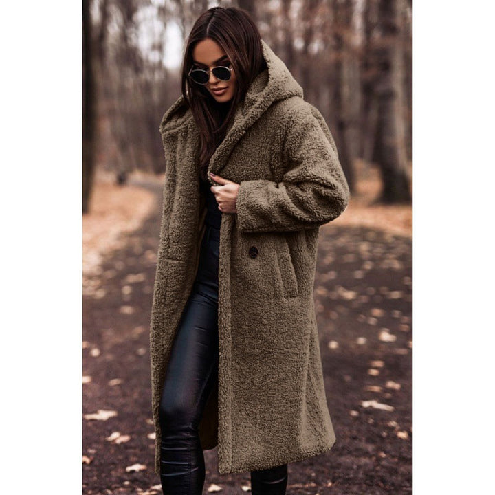 Women’s fluffy teddy coat with hood and buttons