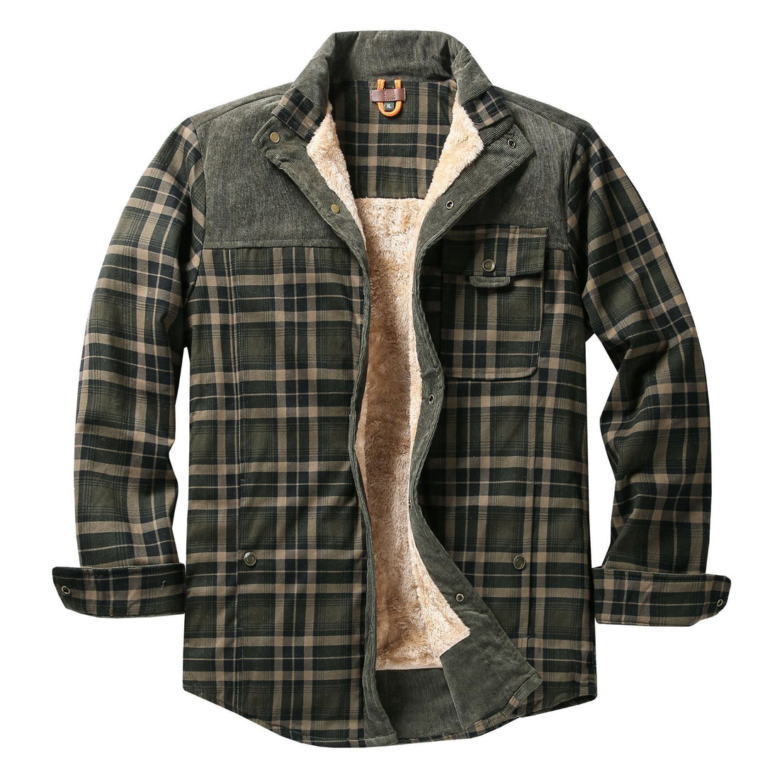 Men's shirt jacket with plaid pattern and pockets