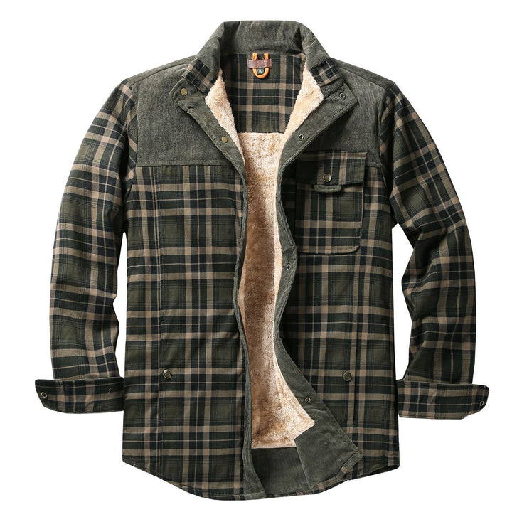 Men's shirt jacket with plaid pattern and pockets