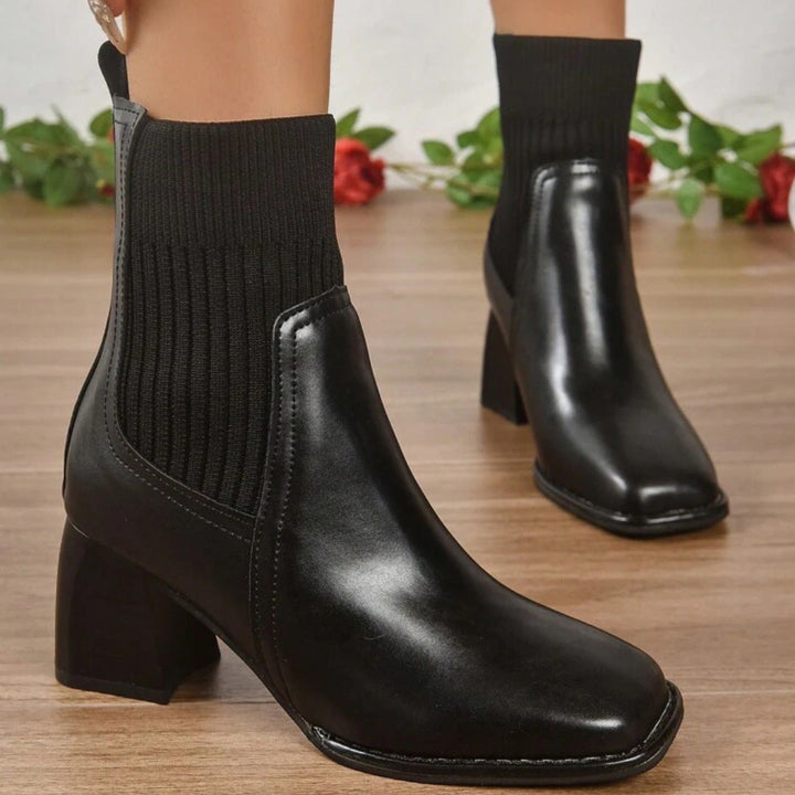 Women’s slip-on ankle boots with block heels and knitted shafts
