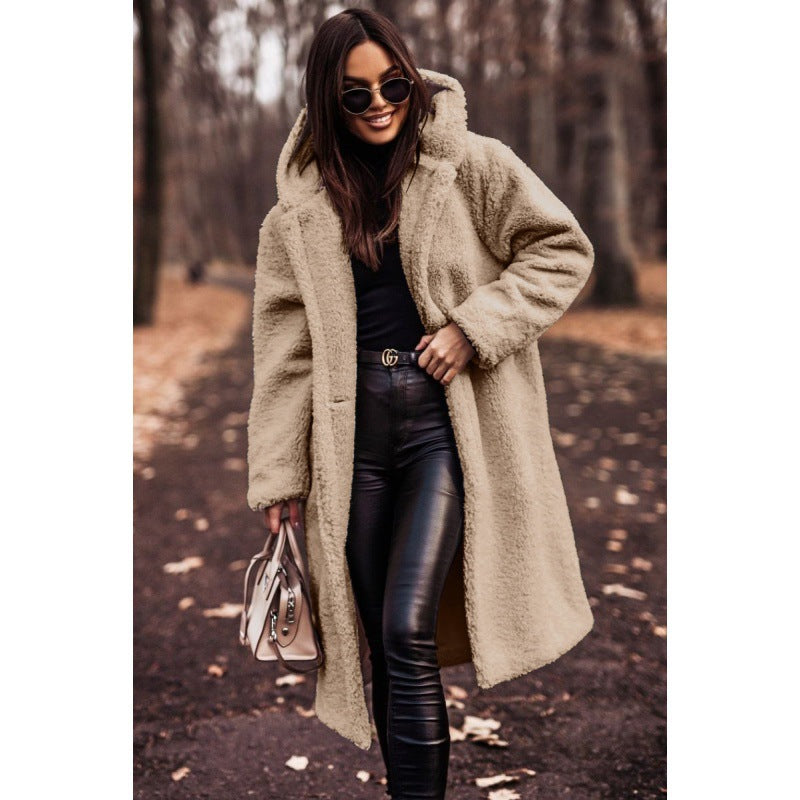 Women’s fluffy teddy coat with hood and buttons