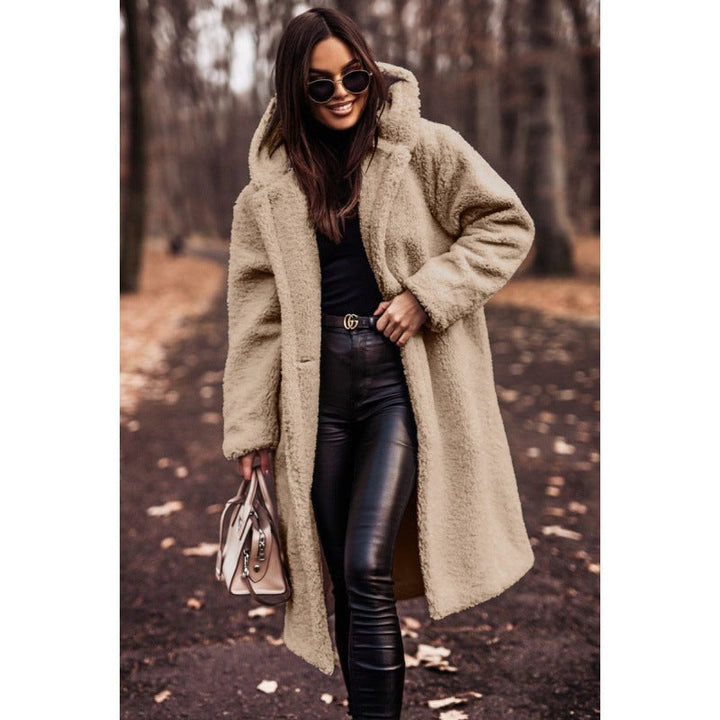 Women’s fluffy teddy coat with hood and buttons
