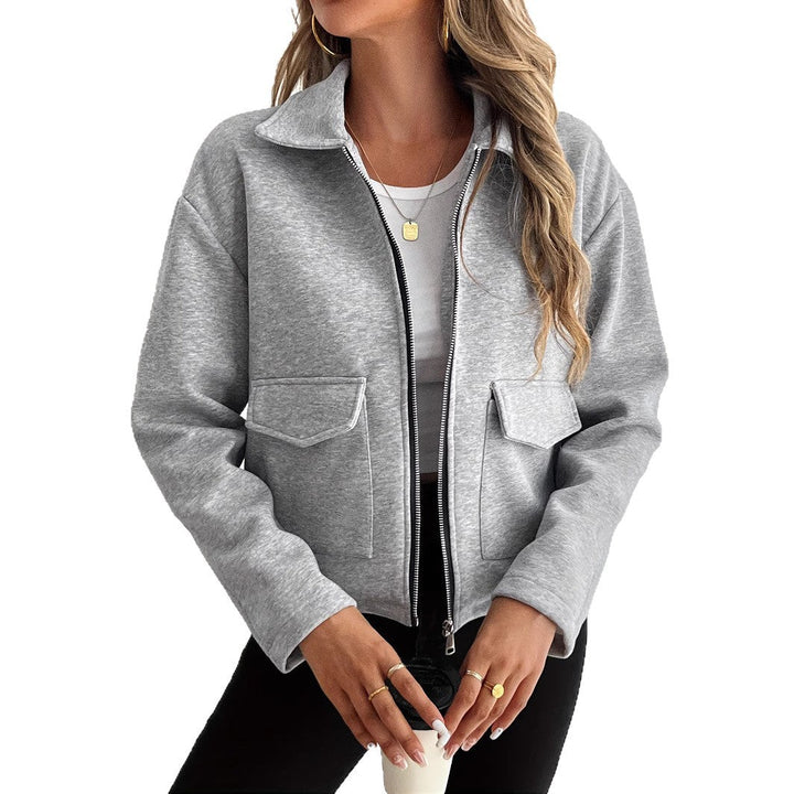 Women's fleece jacket with a zipper and flap pockets