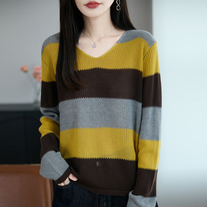 Women's V-neck sweater with stripes