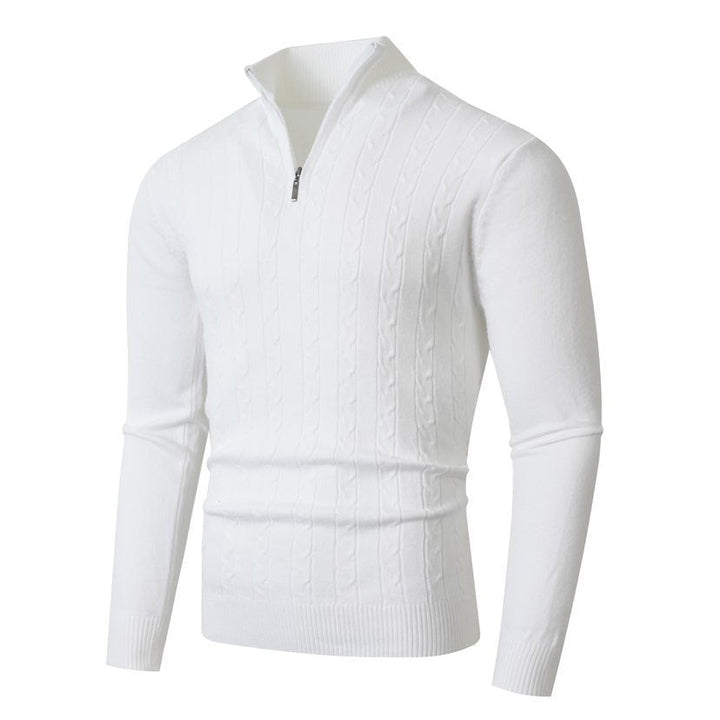 Men's cable-knit sweater with stand-up collar