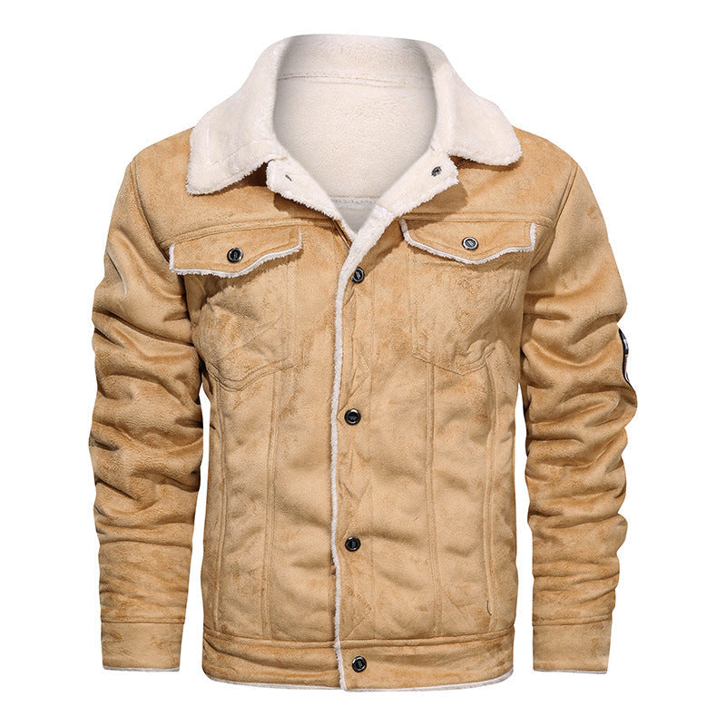 Men’s lined denim jacket with teddy lining and snap-button fastening