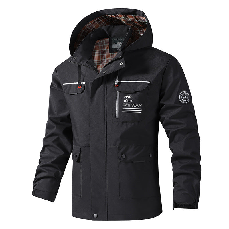 Men's Long-Sleeve Hooded Jacket with Pockets