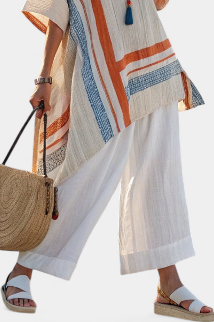 Loredana – Asymmetrical Blouse and Wide Linen Trousers