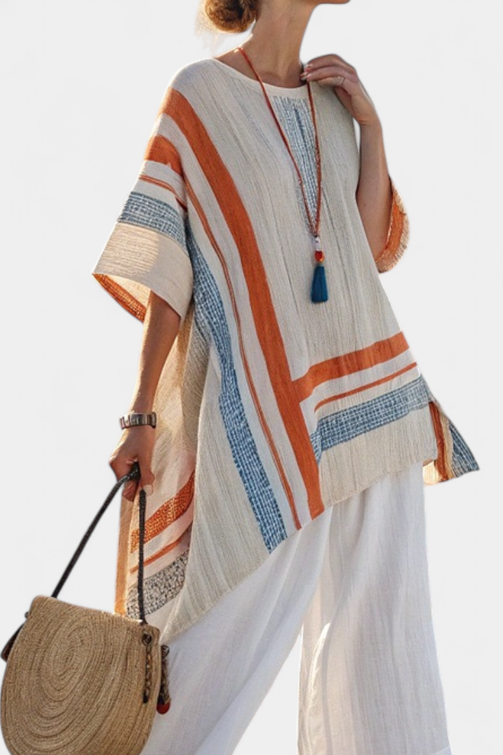 Loredana – Asymmetrical Blouse and Wide Linen Trousers