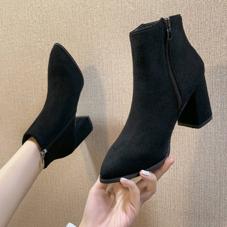 Women's ankle boots with a block heel and zipper