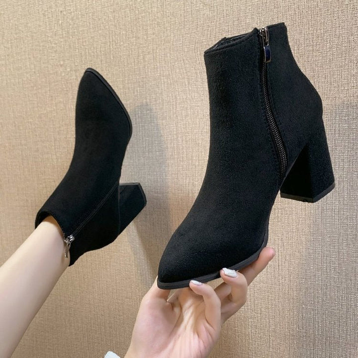 Women's ankle boots with a block heel and zipper