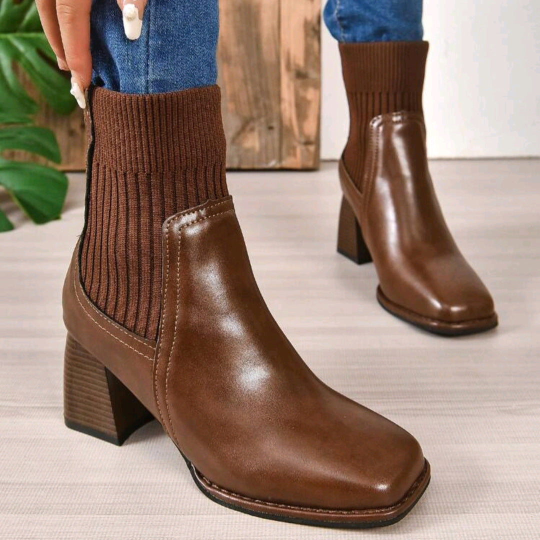 Women’s slip-on ankle boots with block heels and knitted shafts