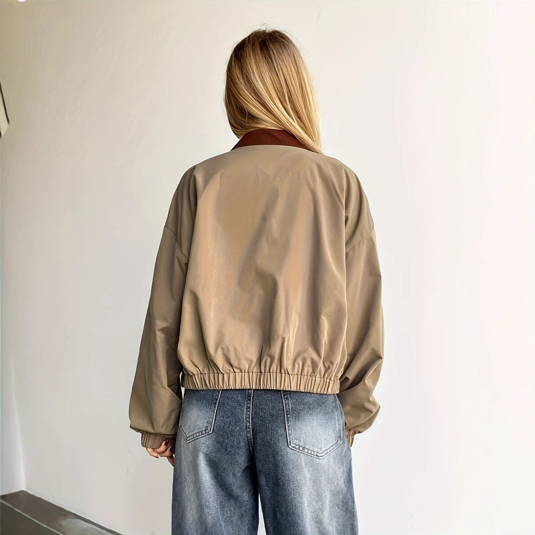 Women's bomber jacket with collar and ribbed cuffs