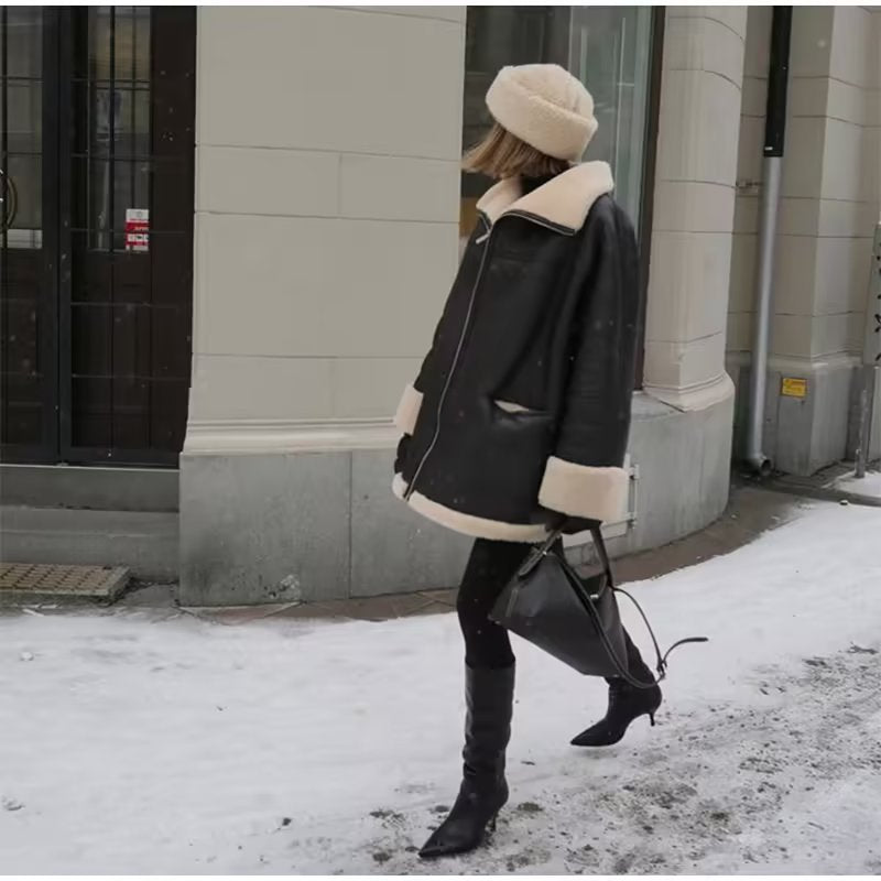 Women's Oversized Aviator Jacket with Pockets