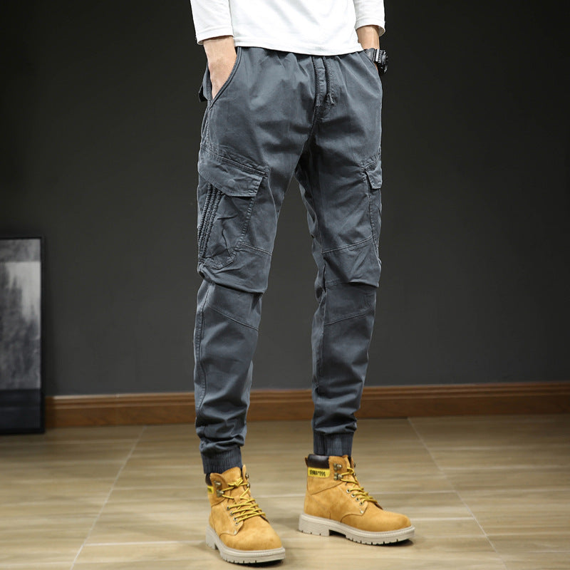 Men's cargo pants with pockets and drawstring