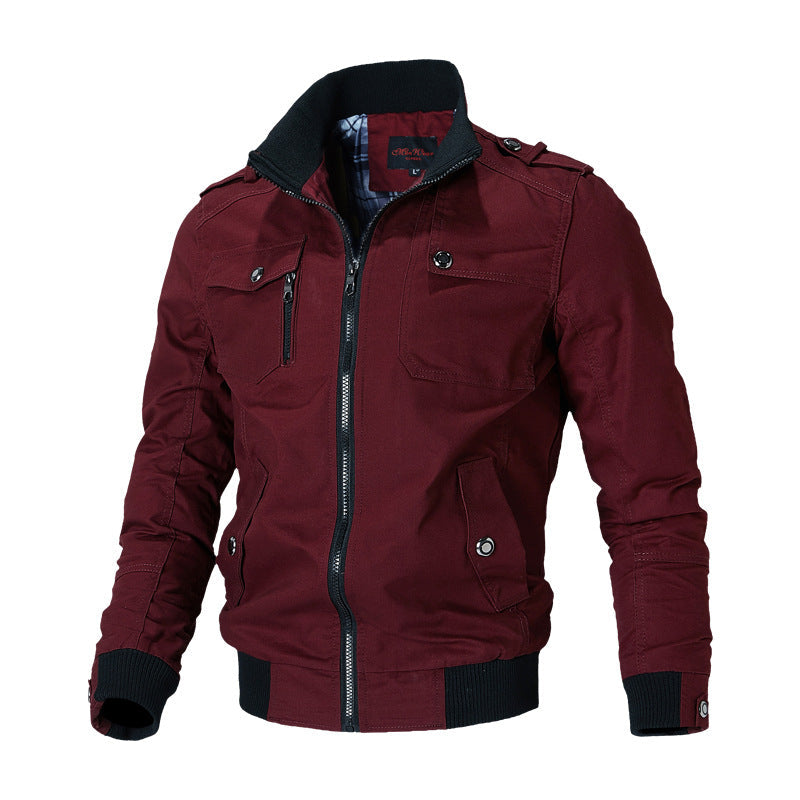 Men’s durable canvas bomber jacket with epaulettes and zip-front closure