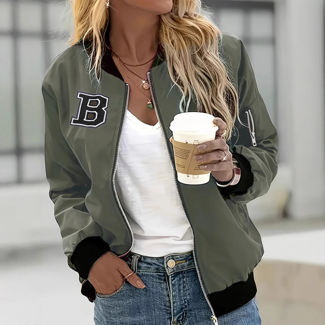 Women's bomber jacket with practical pockets and zipper closure