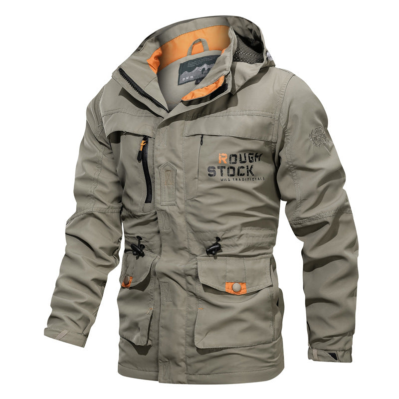 Men’s waterproof and windproof outdoor parka with detachable hood