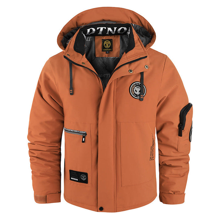 Men’s padded wind- and weatherproof jacket with hood and utility pockets