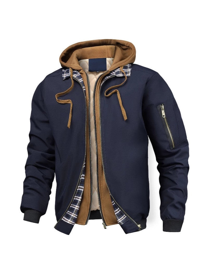 Men's jacket with hood, pockets, and drawstring waist