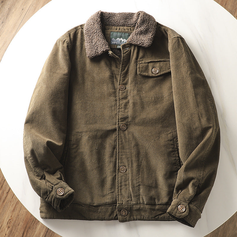 Men’s lined corduroy jacket with a teddy collar and button placket