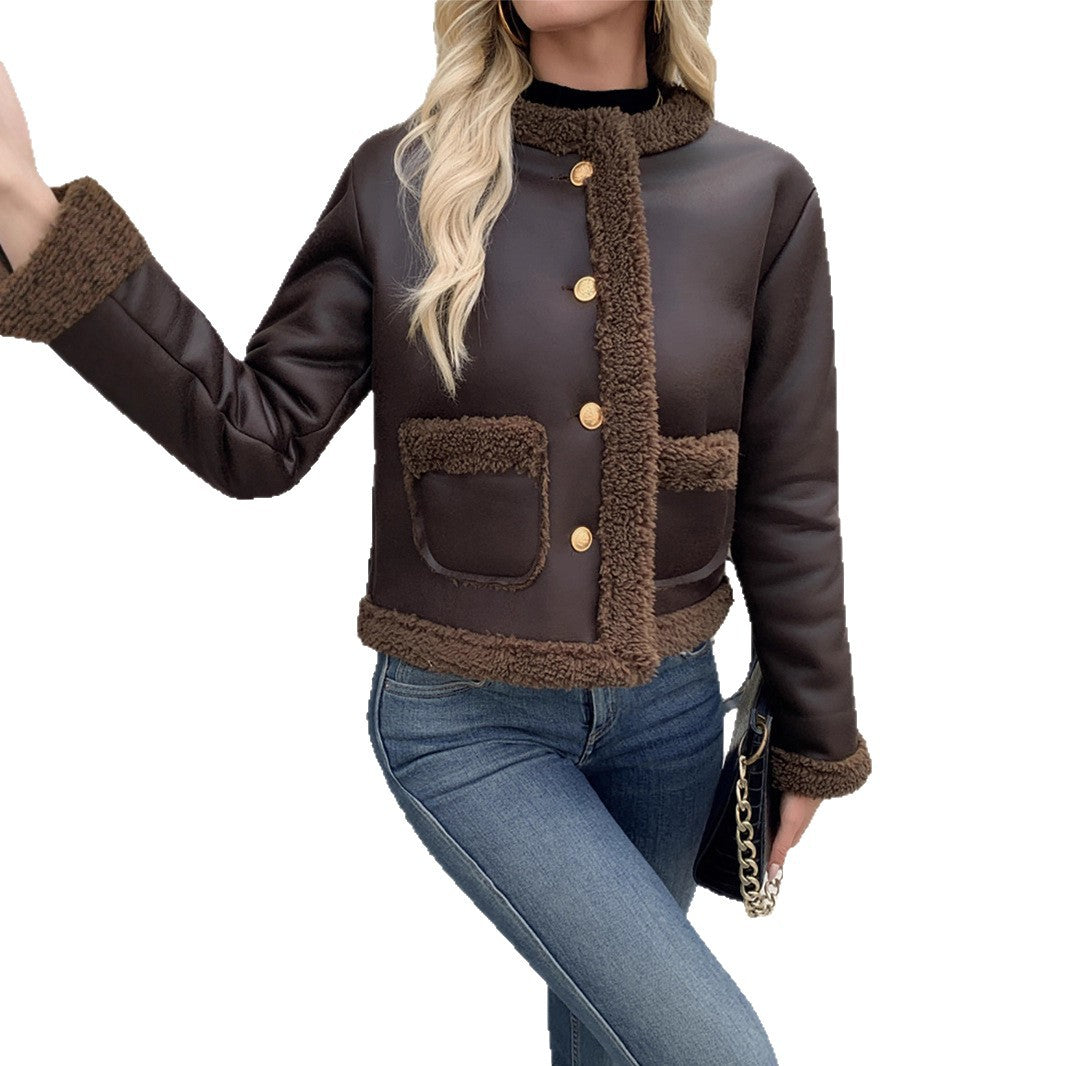 Women's short jacket with a collar and patch pockets