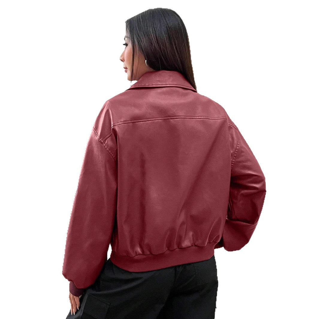 Women's bomber jacket with a classic collar and full-length zipper