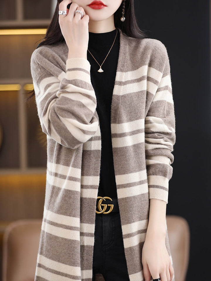 Women's oversized long cardigan with stripes