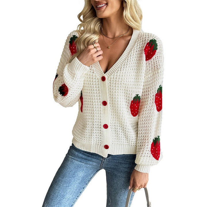 Women's cropped V-neck cardigan with buttons