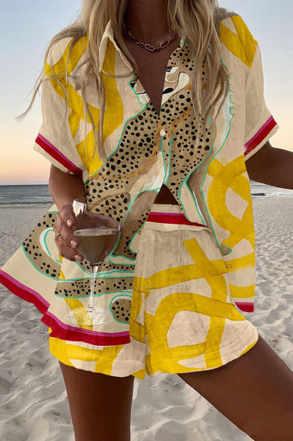 Casima™ | Short Leopard Print Linen Set