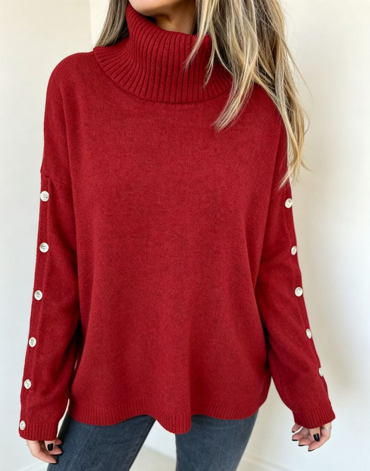Mara | Women's Oversized Long-Sleeve Turtleneck Sweater with Buttons