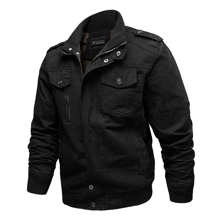 Men’s durable canvas field jacket with stand-up collar and multifunctional pockets