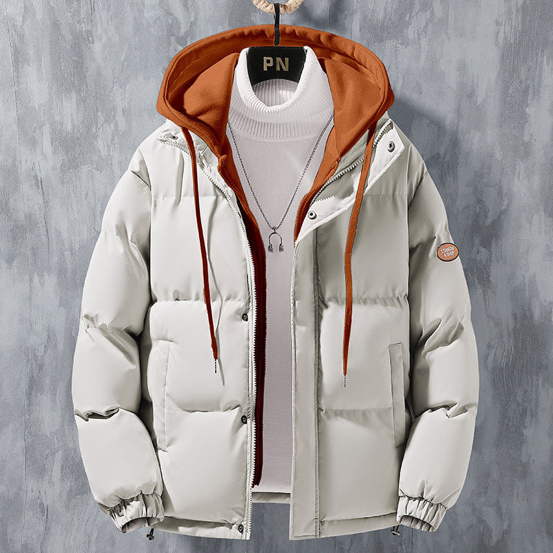 Men’s padded quilted jacket with hood and two-way zipper