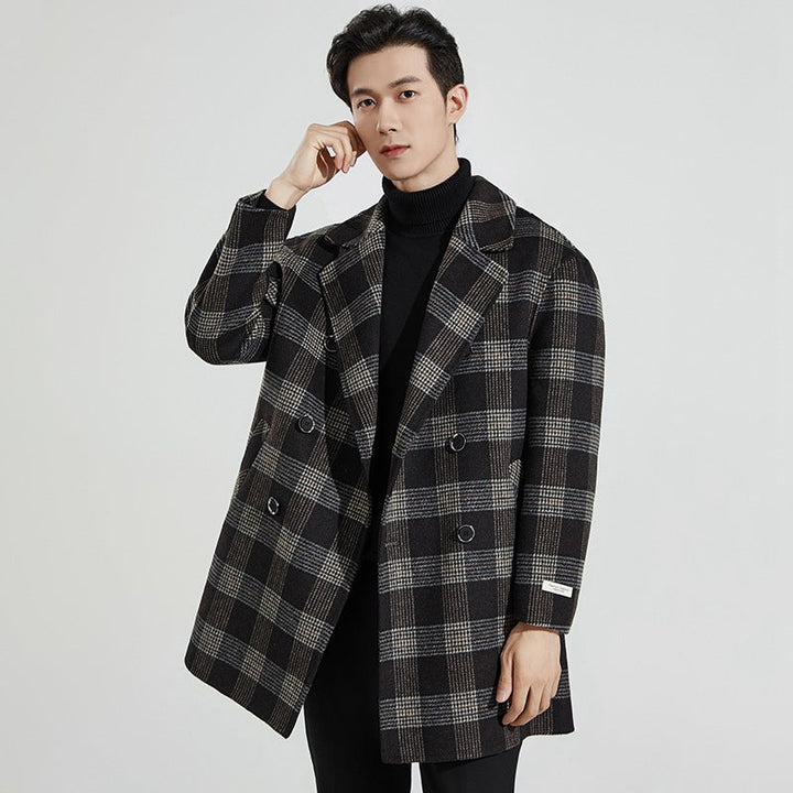 Men's checked overcoat with buttons