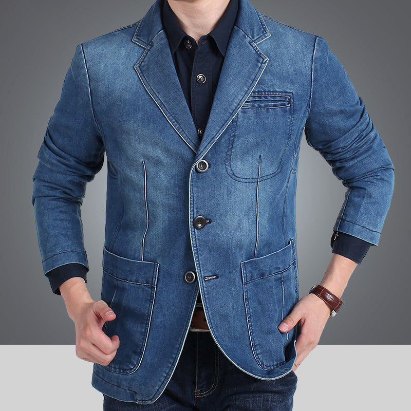Men’s jeans blazer with a distressed effect, slim fit, and pockets