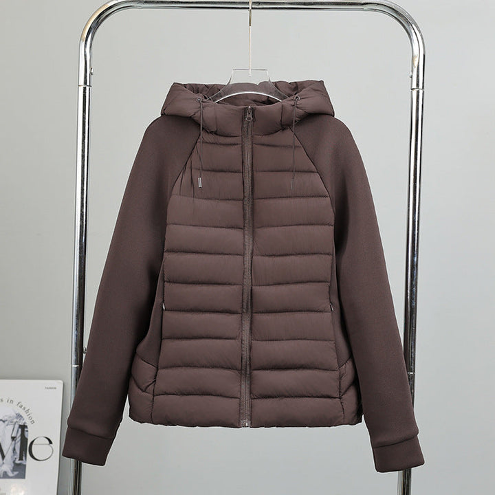 Women’s Lightweight Hybrid Quilted Jacket with Hood and Stretch Sleeve Panels