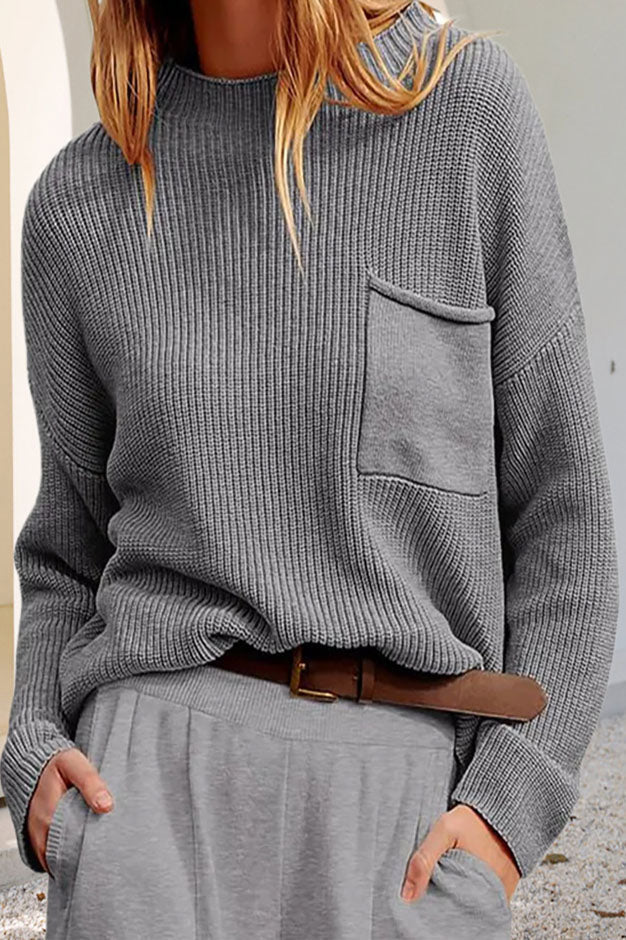 Women's sweater with pocket, crew neck, and long sleeves