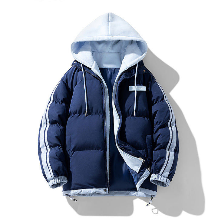 Men’s padded parka with an integrated hoodie and two-way zipper