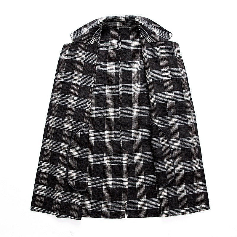 Men's checked overcoat with buttons