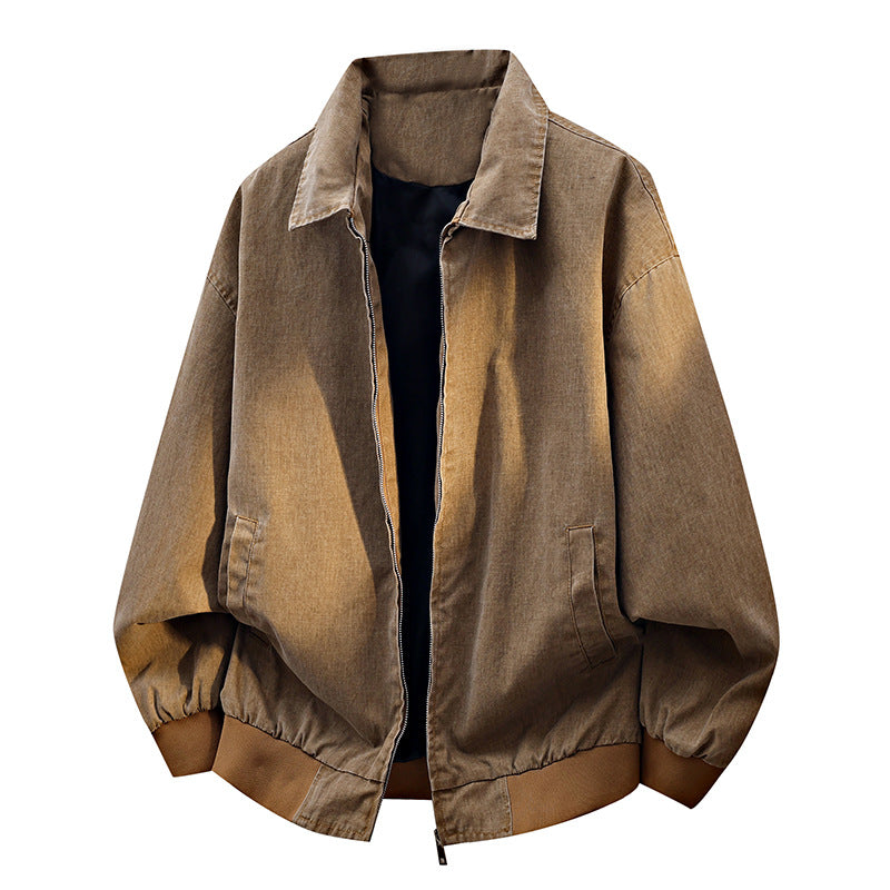 Men’s oversized casual bomber jacket with a zipper and stand-up collar