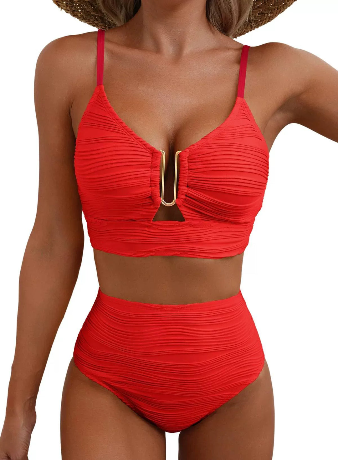 Siren | High-Waisted Bikini Set with Gold U-Link Detail
