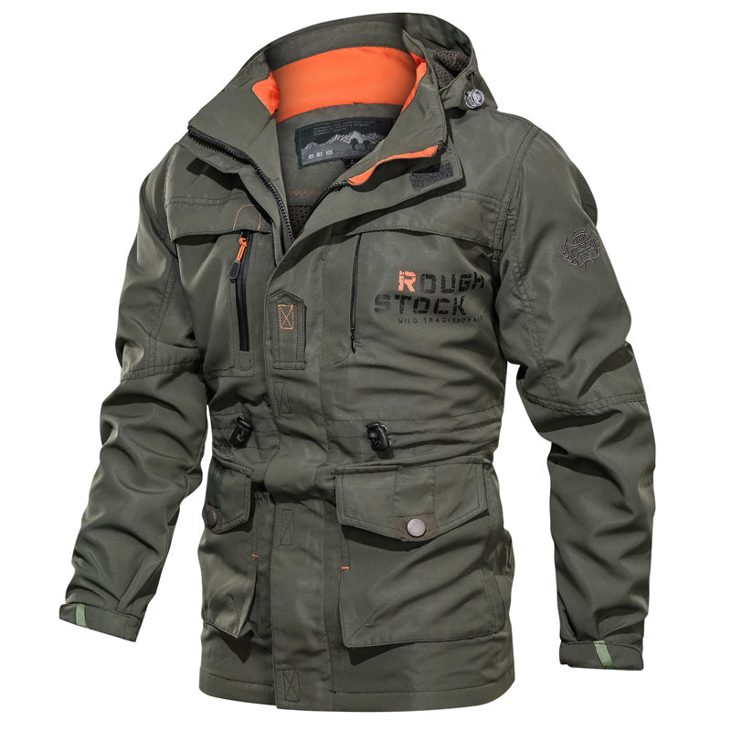 Men’s waterproof and windproof outdoor parka with detachable hood