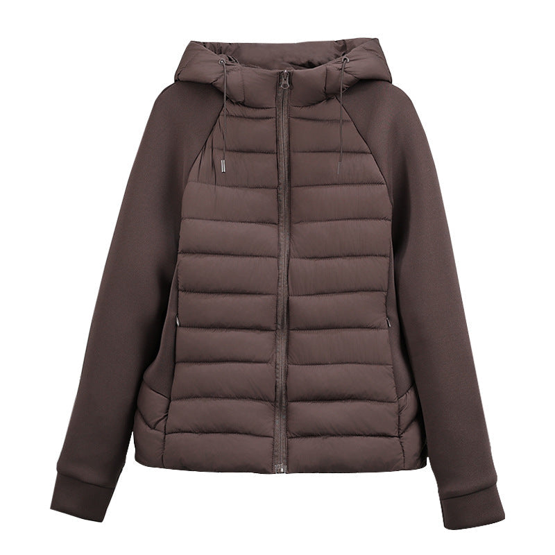 Women’s Lightweight Hybrid Quilted Jacket with Hood and Stretch Sleeve Panels