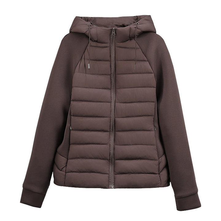 Women’s Lightweight Hybrid Quilted Jacket with Hood and Stretch Sleeve Panels