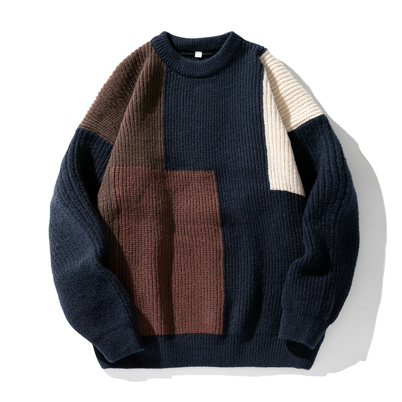 Crew-neck pullover with color-block design