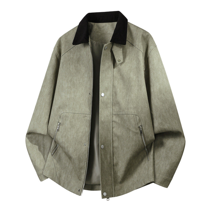 Men’s oversized Harrington jacket with corduroy collar and two-way zipper