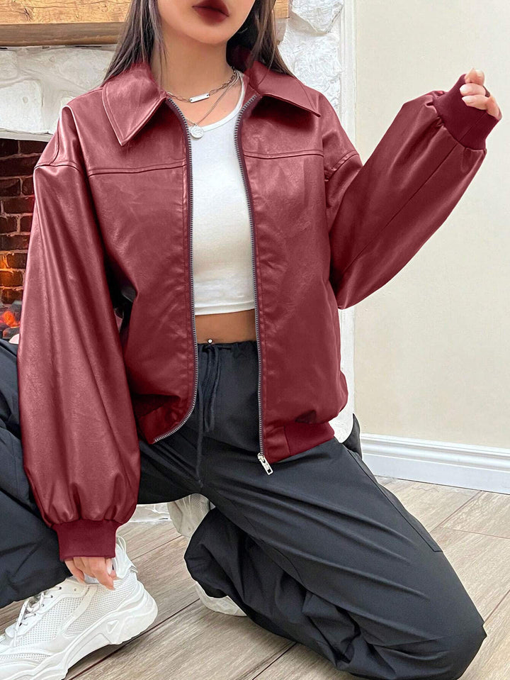 Women's bomber jacket with a classic collar and full-length zipper