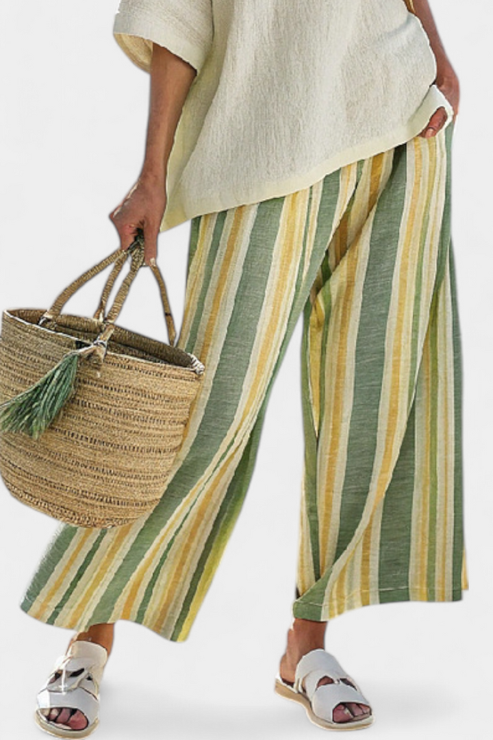 Caterina - elegant top and striped linen trousers