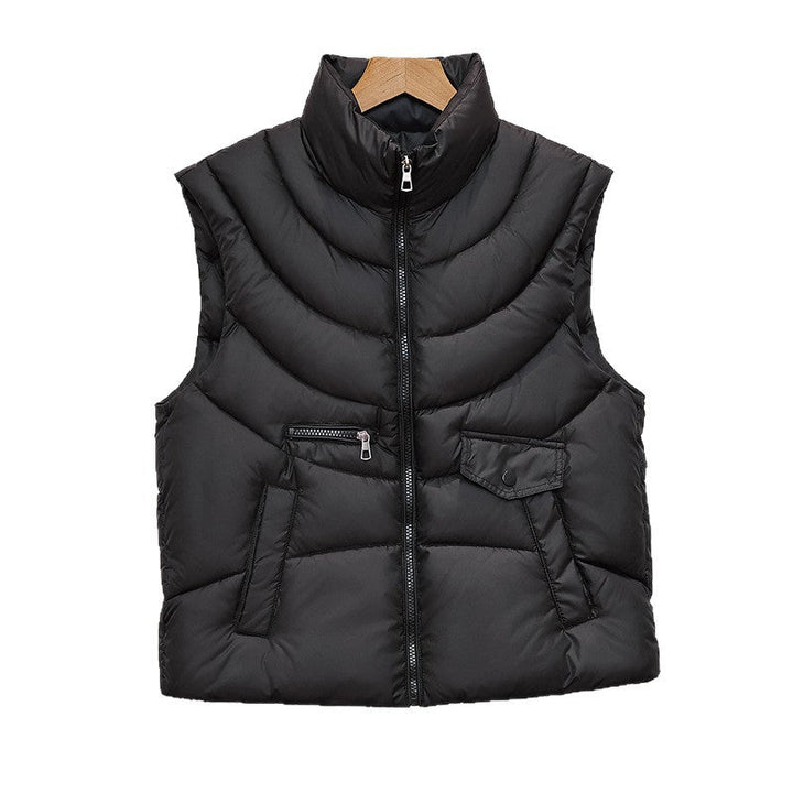 Women's quilted thermal vest with stand-up collar and multifunctional pockets